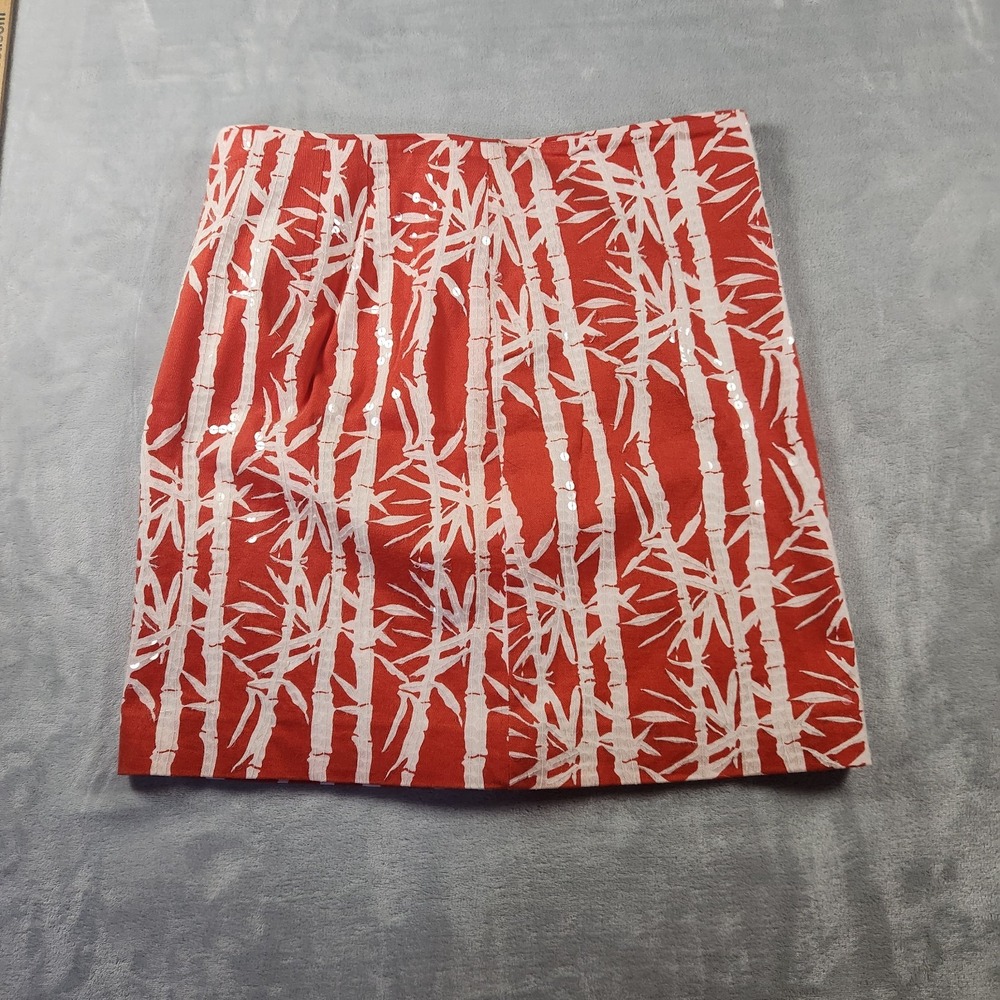 Michael Kors Size 4‎ Skirt Sequins Orange White Bamboo Pattern  $120 Orig.